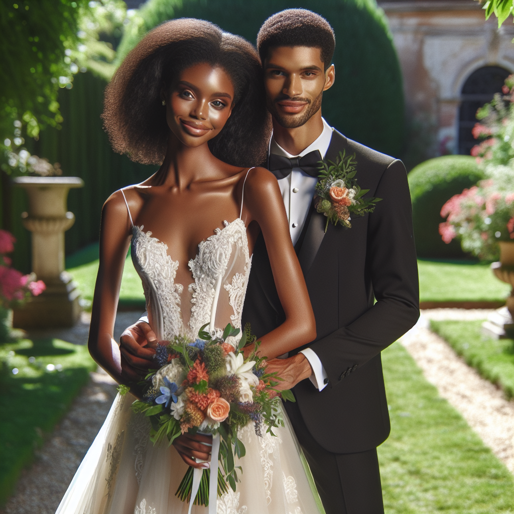 Realistic stock image of wedding couple posing